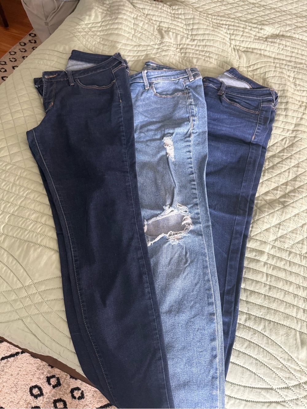 Women's Skinny Jeans Trio - Dark Blue, Medium Blue, Light Blue Distressed